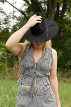Smocked Gingham Tie top