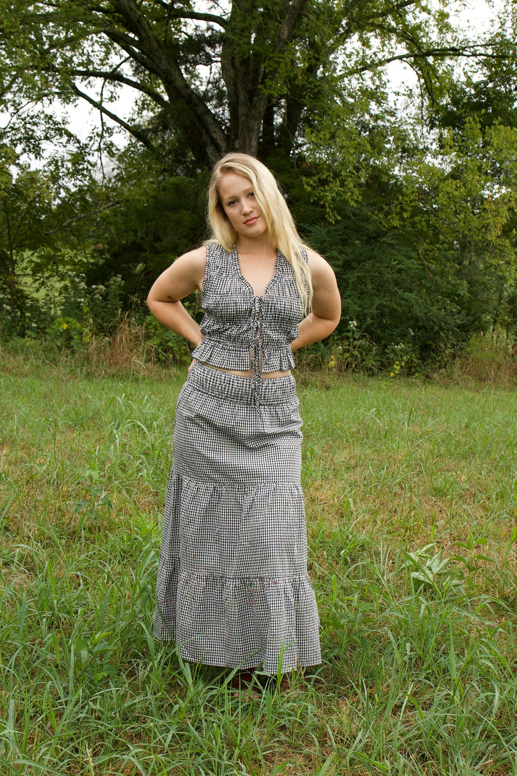 Smocked Gingham Tie top